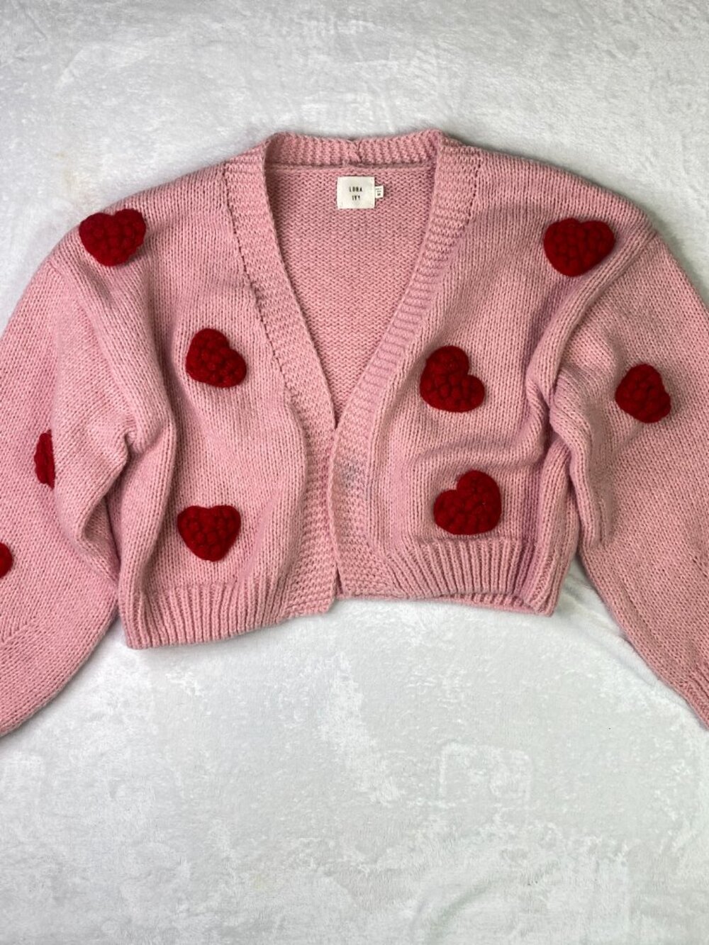 Luna Ivy Pink Heart Cardigan Sweater in Size Medium